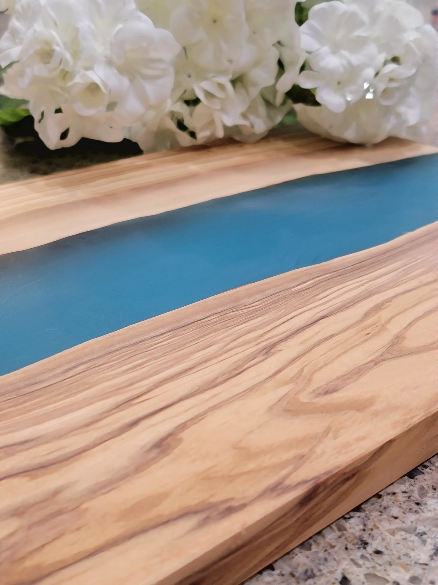 Custom Olive Wood and Blue Resin Cutting Board