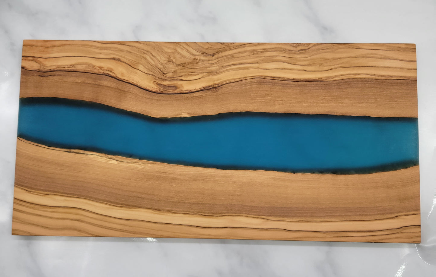 Custom Olive Wood and Blue Resin Cutting Board