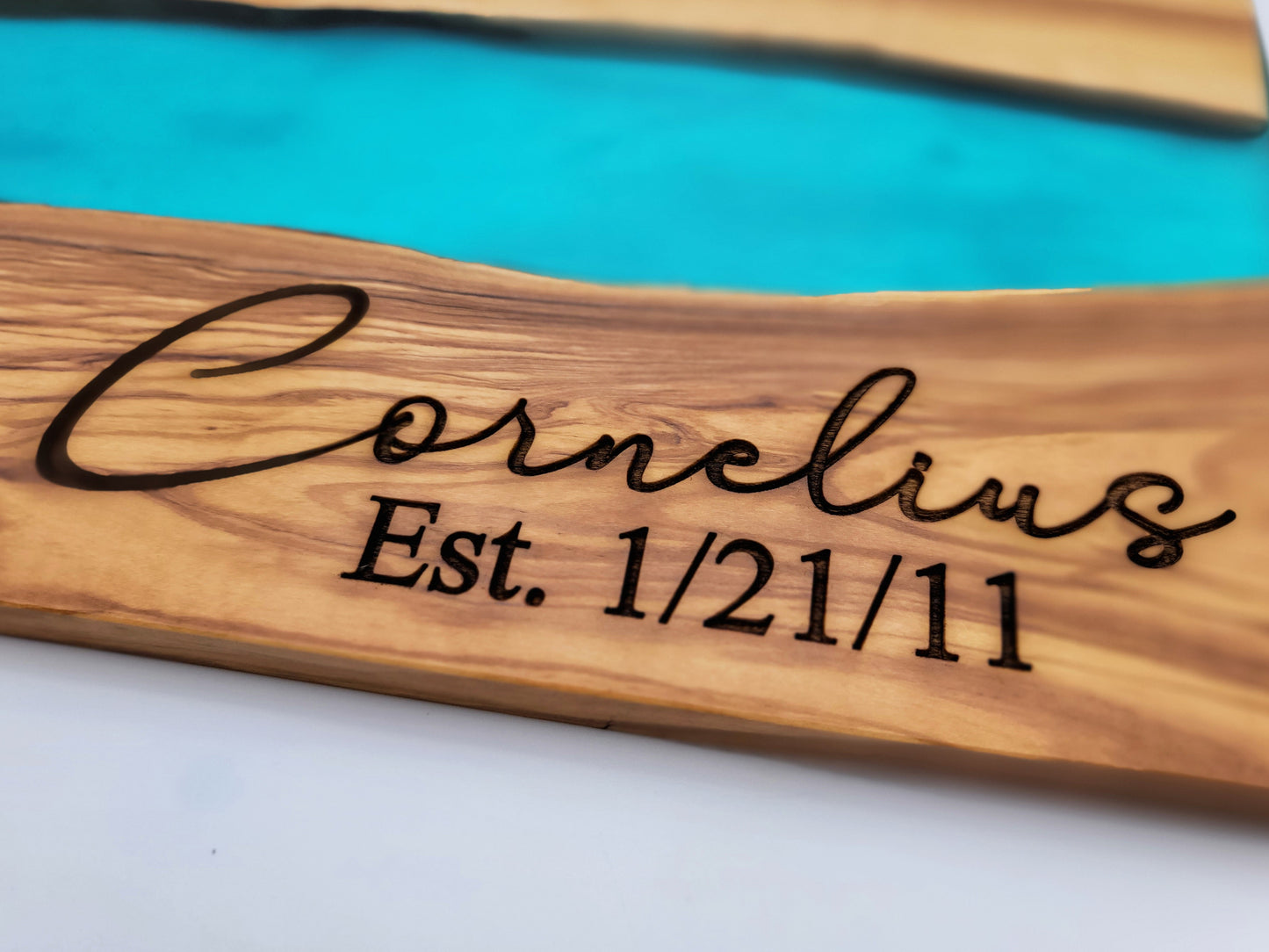 Custom Olive Wood and Blue Resin Cutting Board
