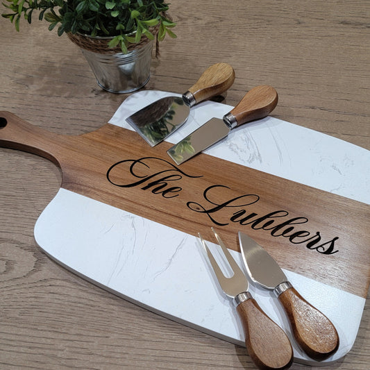 Marble Serving Board with Cheese Knives