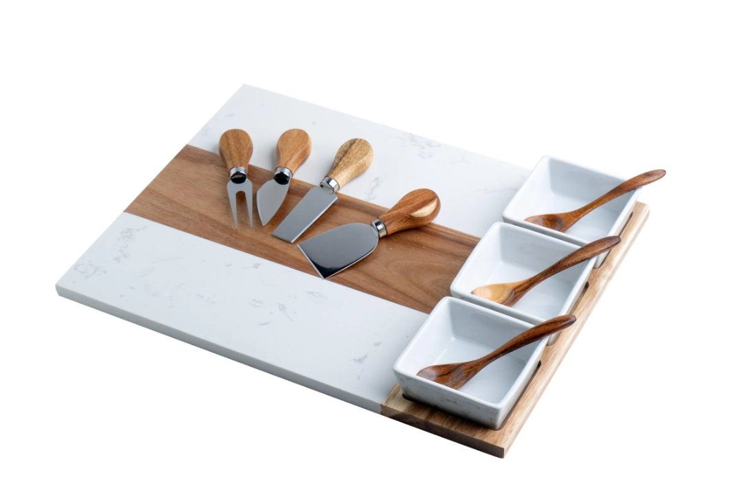 Marble Charcuterie Board, Cheese Knives & Bowls Set