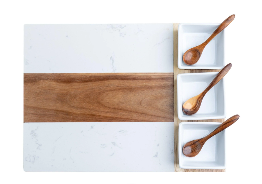 Marble Charcuterie Board, Cheese Knives & Bowls Set