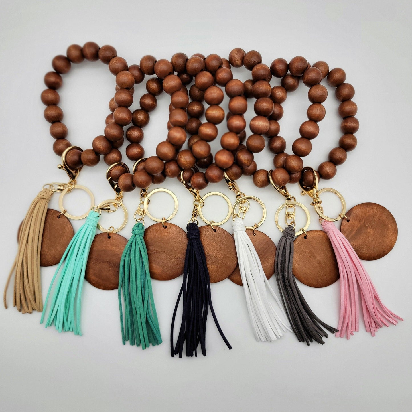 Wooden Bead Wristlets - Suede Tassel