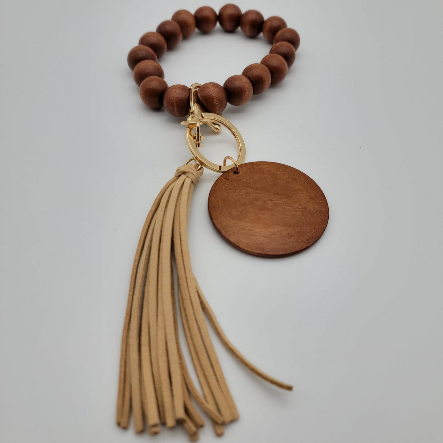 Wooden Bead Wristlets - Suede Tassel