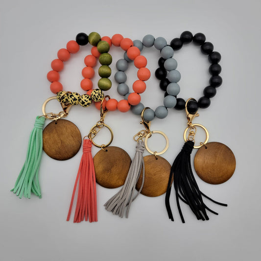 Colored Wooden Beads Wristlet - Suede Tassel