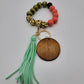 Colored Wooden Beads Wristlet - Suede Tassel