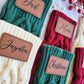 Knit Stocking with Engraved Personalized Leather Patch