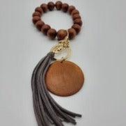 Wooden Bead Wristlets - Suede Tassel