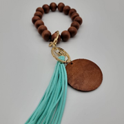 Wooden Bead Wristlets - Suede Tassel